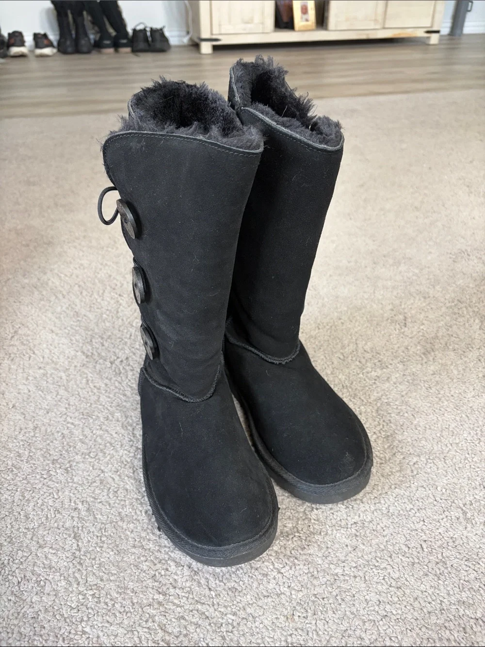 UGG Black Triple-Button Suede Winter Boots for Women